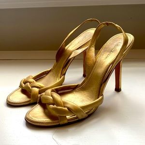 BCBG Maxazria muted gold sandals